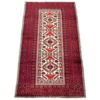 One-of-a-Kind Hand-Knotted 1970s Rizbaft Red/Beige 3'3" x 6'7" Runner Wool Area Rug - Image 0