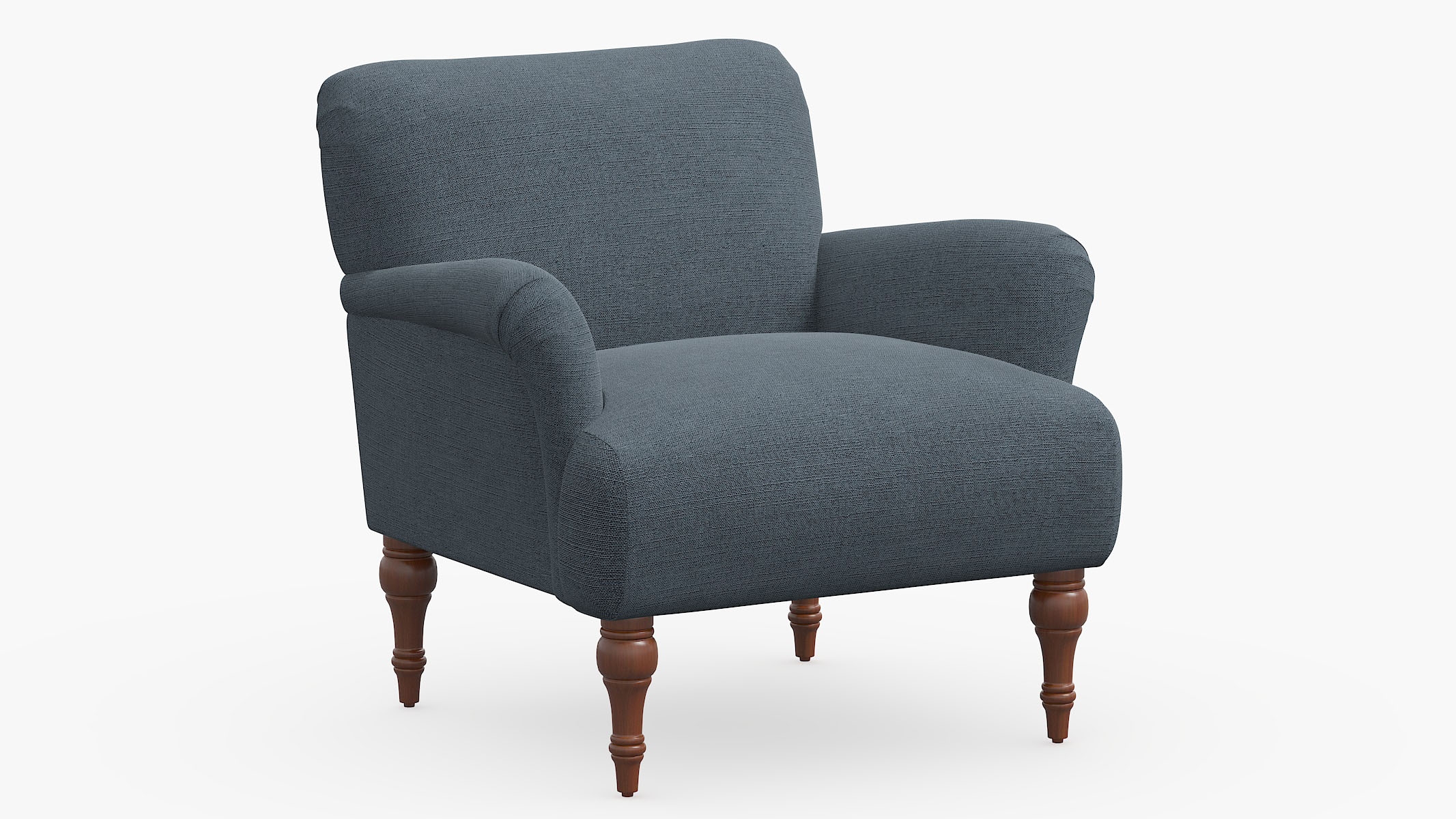 Traditional Accent Chair, Navy Everyday Linen, Espresso - Image 0