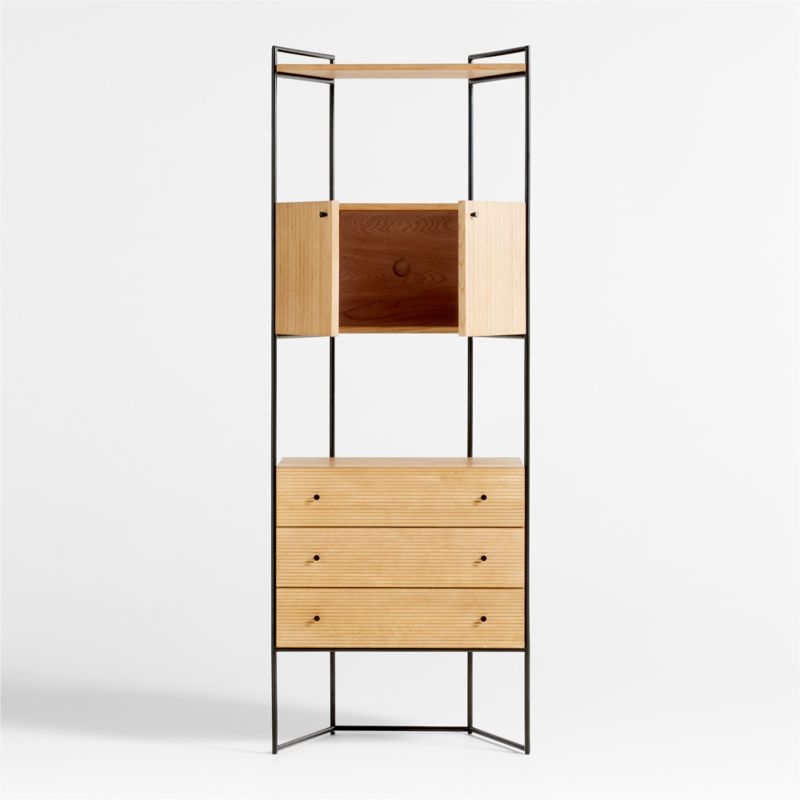 Evie 78" Tall Natural Elm Wood and Black Iron Storage Bookcase - Image 3