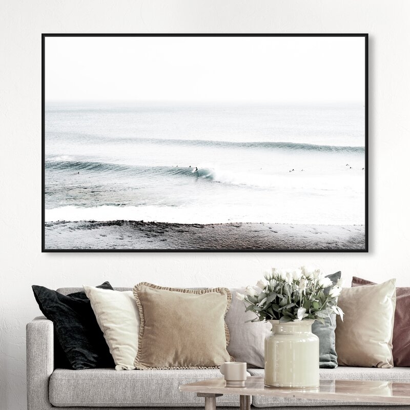 Nautical & Coastal Wave Beach-Graphic Art on Canvas, Black Frame - Image 1