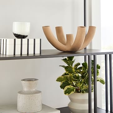 Textured Linework Vases, Tall Rectangle, White &amp; Natural - Image 2