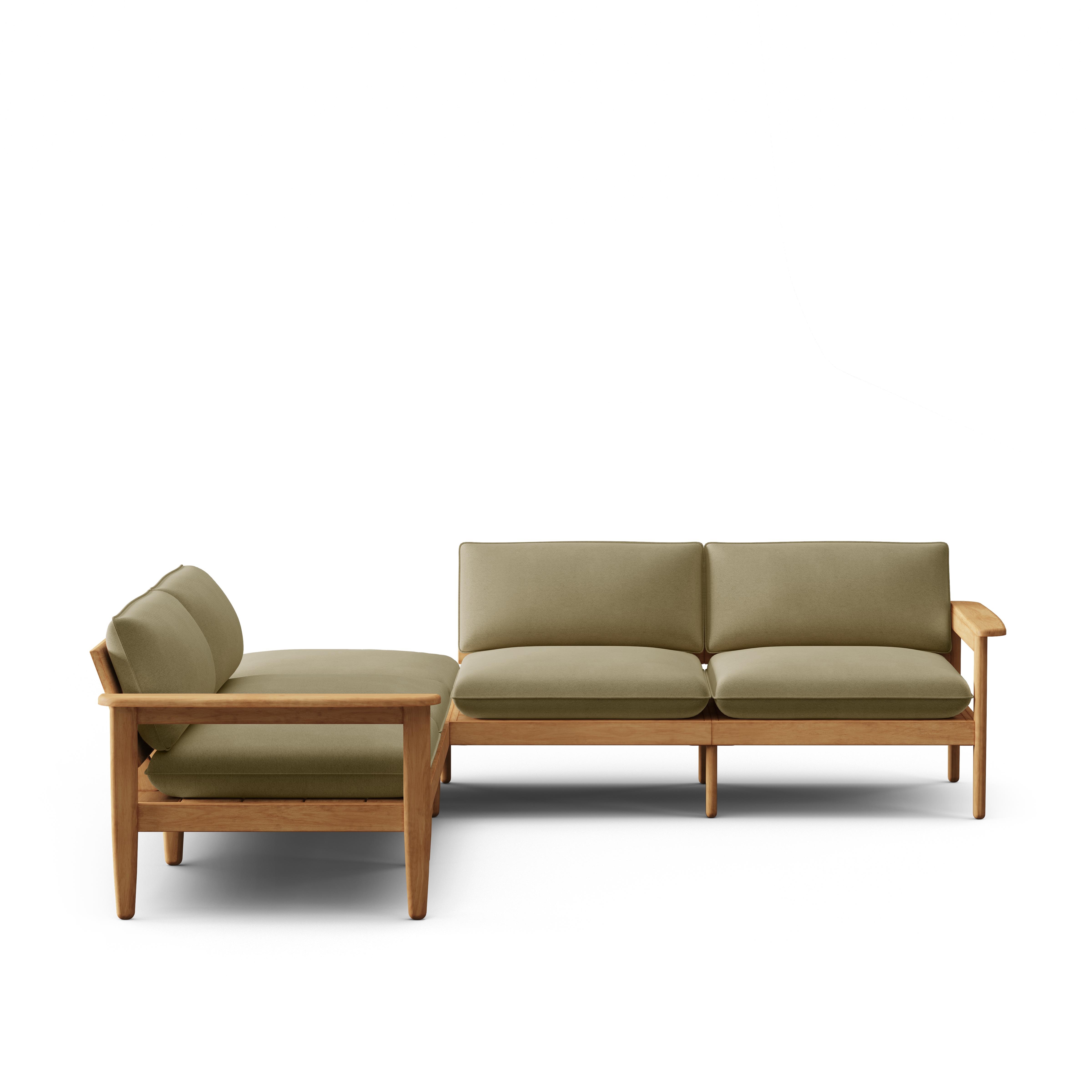 Dunes Teak 5-Piece Sectional - Rosemary - All Weather Fabric - Image 0