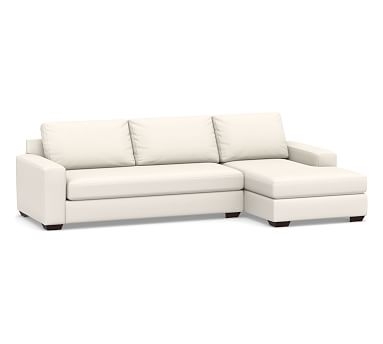 Big Sur Square Arm Upholstered Left Arm Sofa with Chaise Sectional and Bench Cushion, Down Blend Wrapped Cushions, Performance Chateau Basketweave Ivory - Image 0
