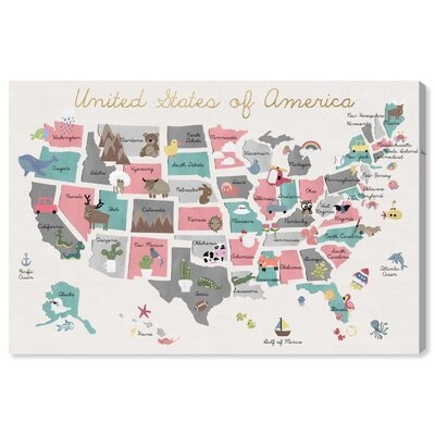 'Maps And Flags Fun Pastel Map American Countries Maps' Framed Canvas Art - Image 0