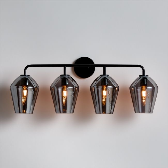 Arren Black 4-Light Wall Sconce Light with Silver Glass Angled Shade - Image 0