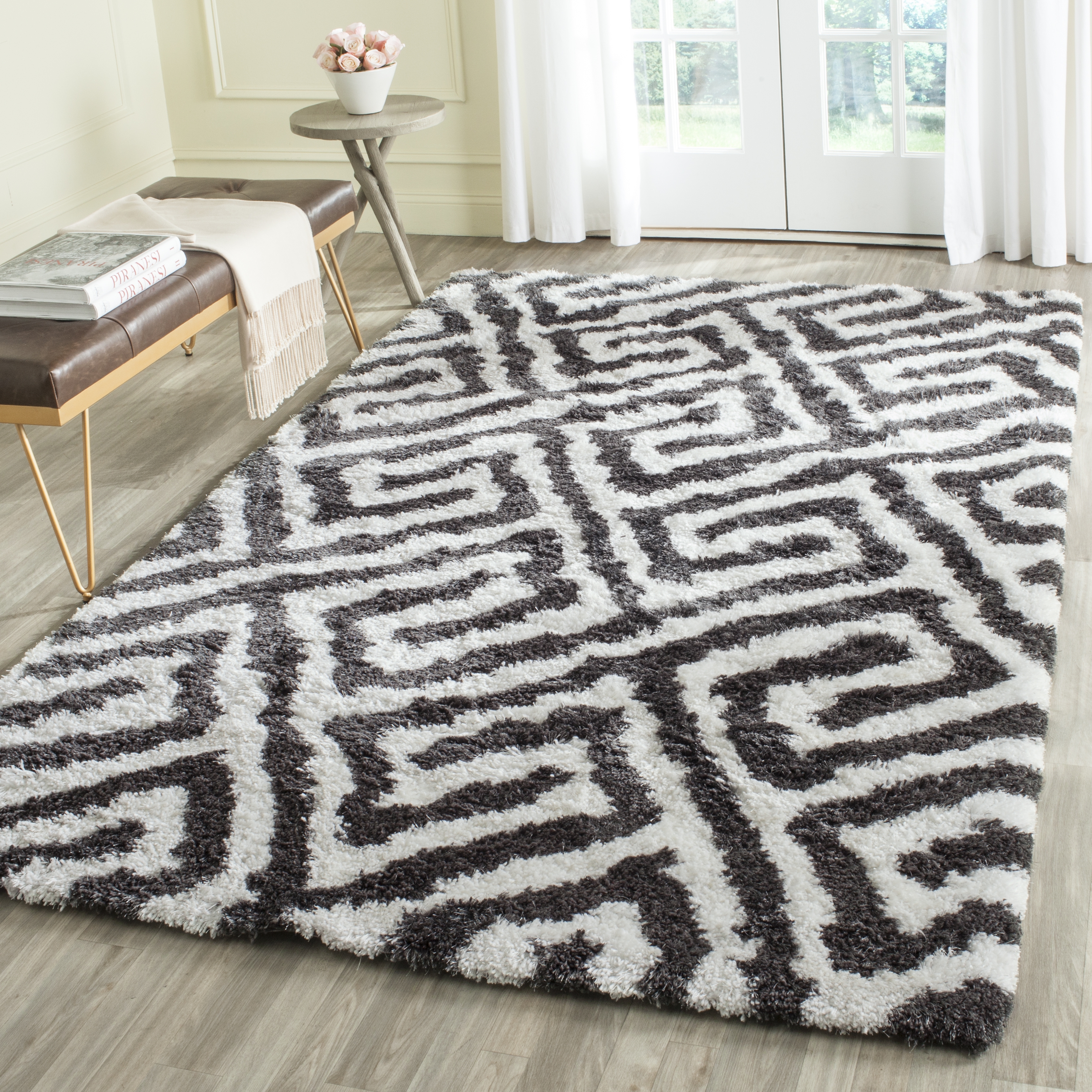 Arlo Home Hand Tufted Area Rug, BSG323D, Graphite/Ivory,  3' X 5' - Image 1