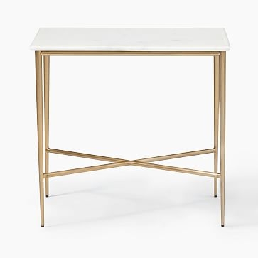 Neve 24" Side Table, Marble, Antique Brass - Image 2