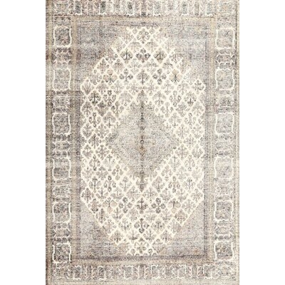 Villebois Oriental Machine Made Power Loom Wool/Polyesterl White/Brown Area Rug - Image 0