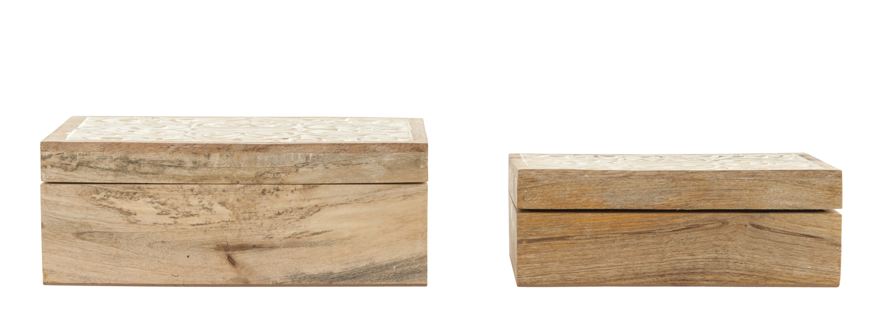 Handcarved & Whitewashed Mango Wood Boxes (Set of 2 Sizes) - Image 0