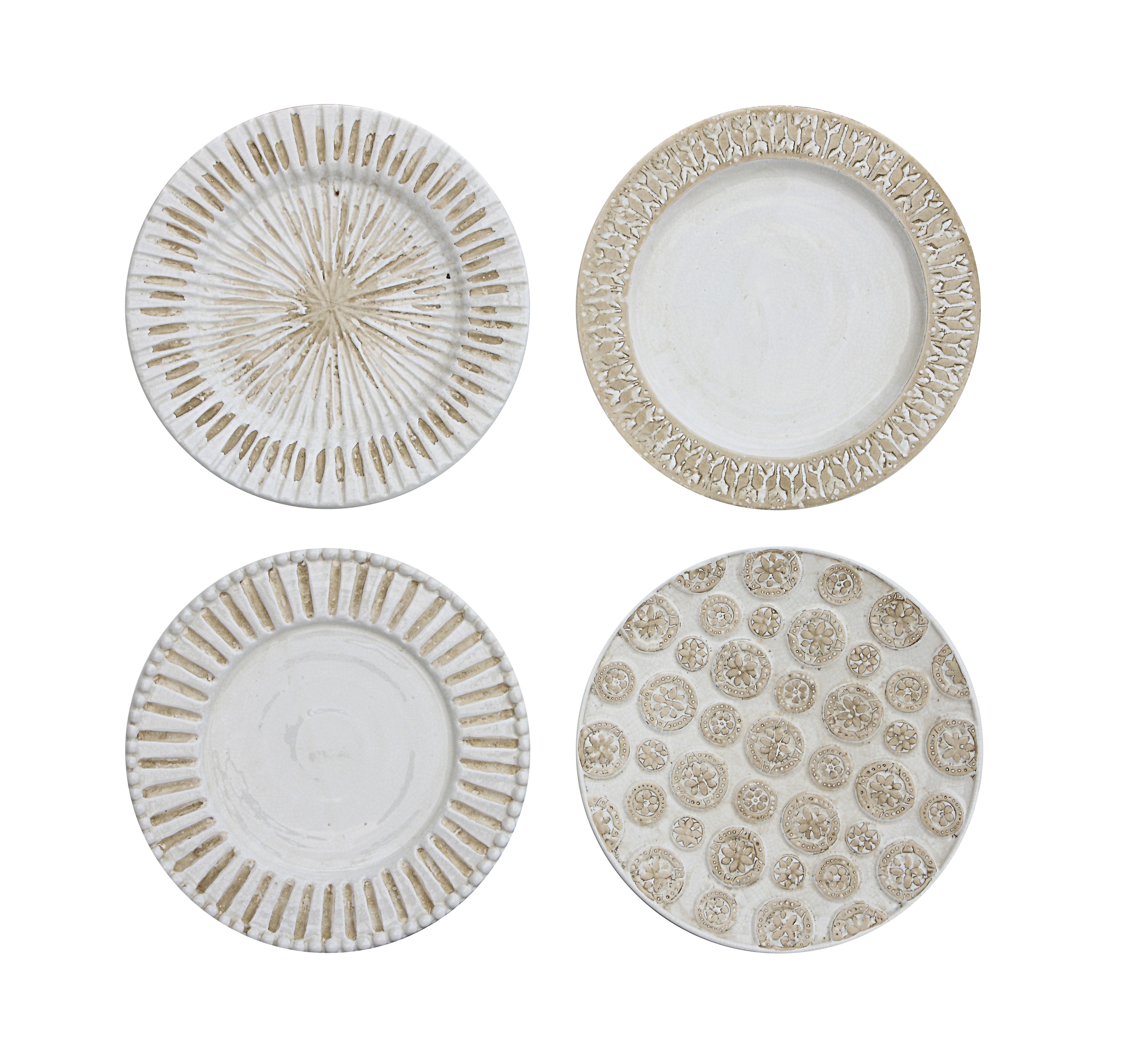 Cream & White Ceramic Wall Plates with Hangers (Set of 4 Designs) - Image 0