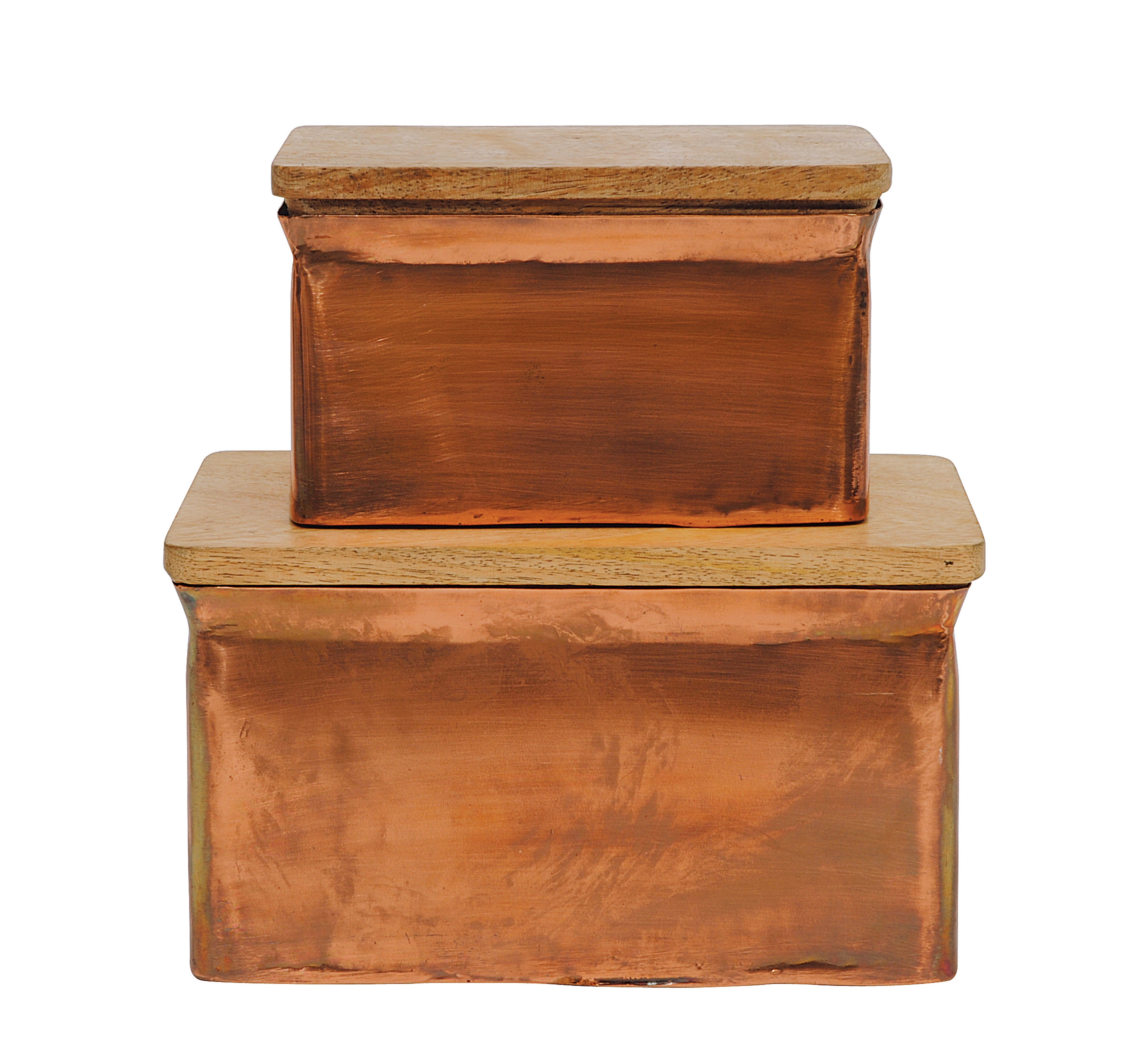 Iron Boxes with Wood Lids (Set of 2 Sizes) - Image 0