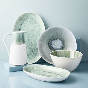 Reactive Glaze Large Oval Platter, Celadon - Image 2
