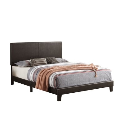 Queen Platform Bed With Leatherette Headboard, Brown - Image 0