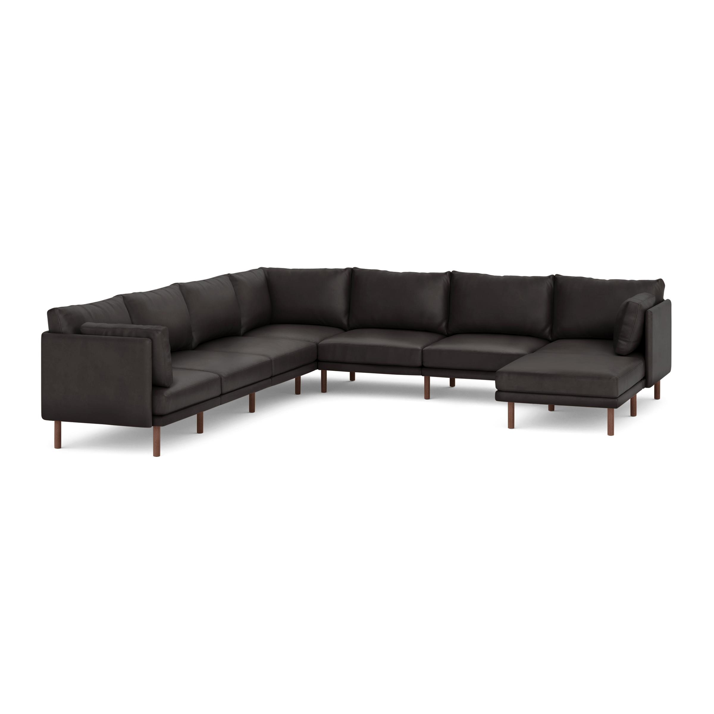 Field Leather 8-Piece Sectional Lounger - Slate - Top Grain Leather / Walnut - Wood - Image 0