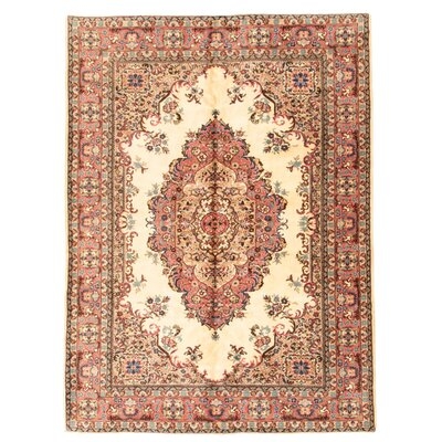 One-of-a-Kind Gunthild Hand-Knotted 1990s 7'3" x 9'9" Wool Area Rug in Cream/Coral - Image 0