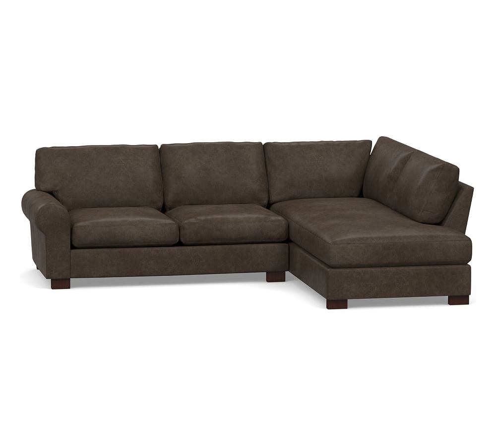 Turner Roll Arm Leather Left Loveseat Return Bumper Sectional, Down Blend Wrapped Cushions, Statesville Wolf Gray - Image 0