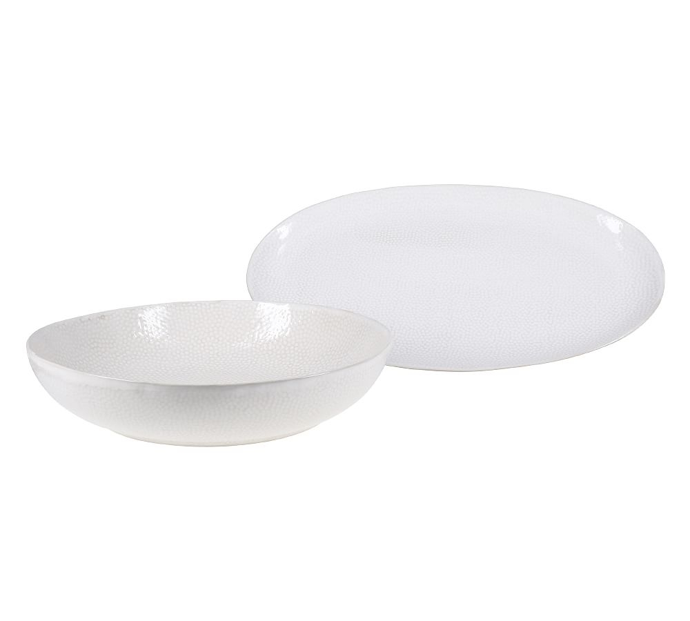 Serene Stoneware Serving Platter & Bowl Set - Cream - Image 0