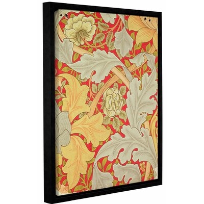 Brueck Acanthus Leaves and Wild Rose on a Crimson Background, Wallpaper Design' Framed Graphic Art on Wrapped Canvas - Image 0