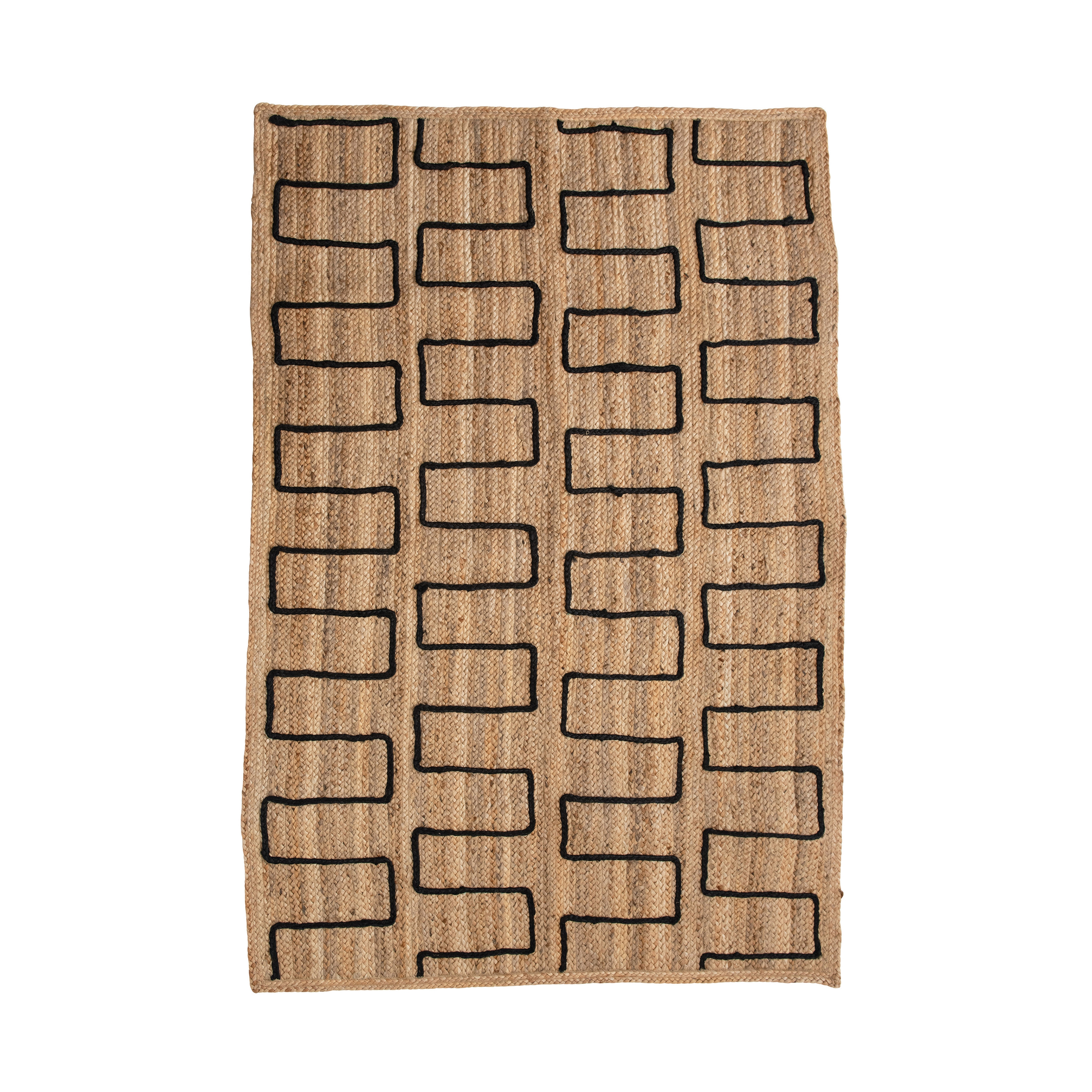 Braided Jute Rug with Stitched Design, Natural & Black - Image 0