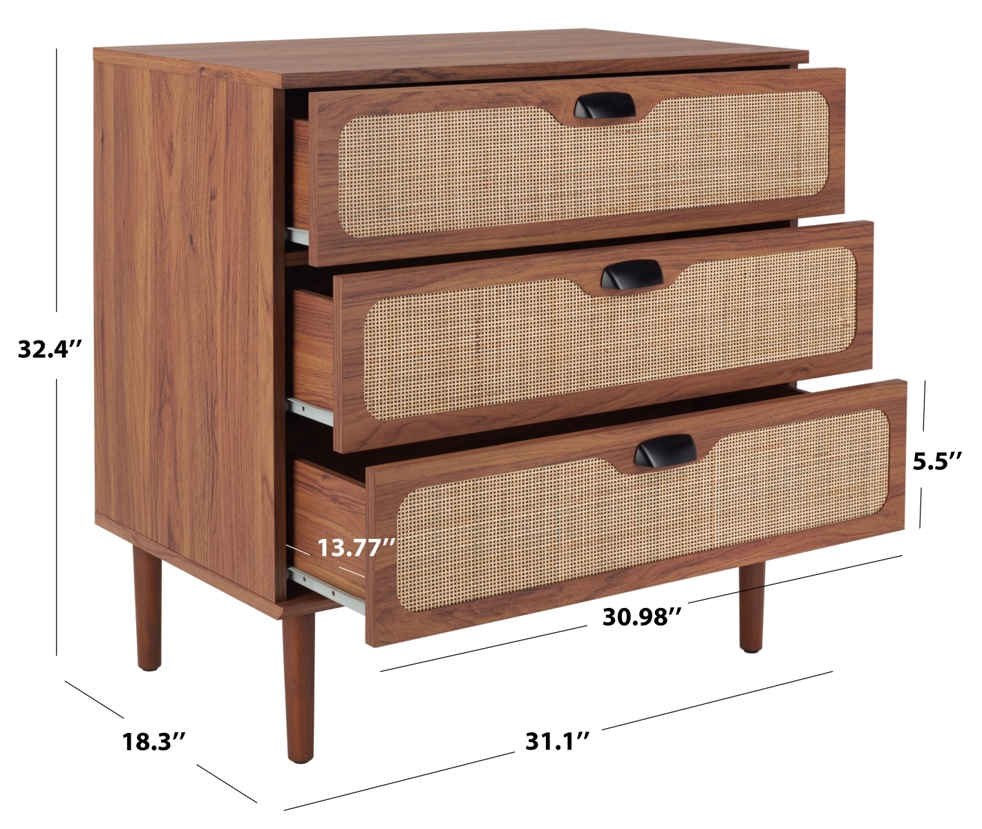 Irelia 3 Drawer Chest - Walnut / Natural - Safavieh - Image 9