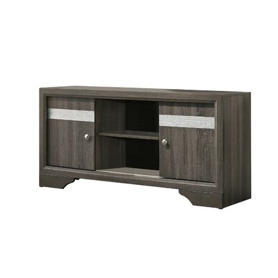 TV Stand With 2 Doors And Faux Stone Inlays, Gray - Image 0