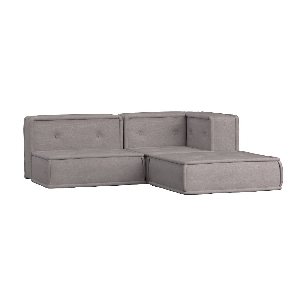 Cushy Sectional Set, Enzyme Washed Canvas Gray - Image 0