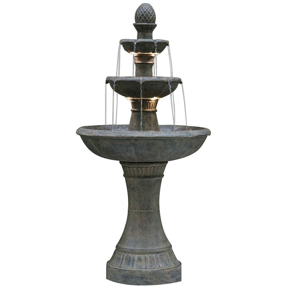 Louvre 44" High Gray 3-Tier LED Outdoor Floor Water Fountain - Image 0