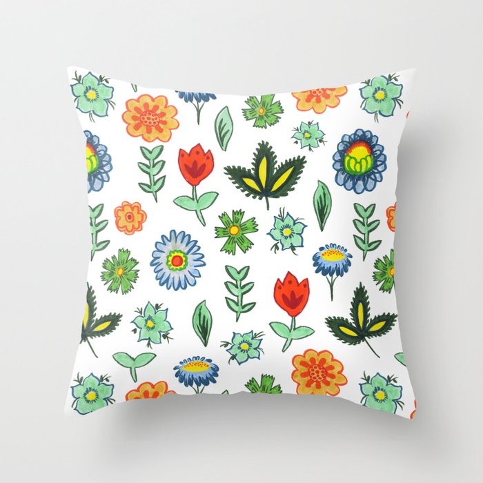 Fun Folk Floral Pattern Couch Throw Pillow by Becky Bailey - Cover (24" x 24") with pillow insert - Indoor Pillow - Image 0