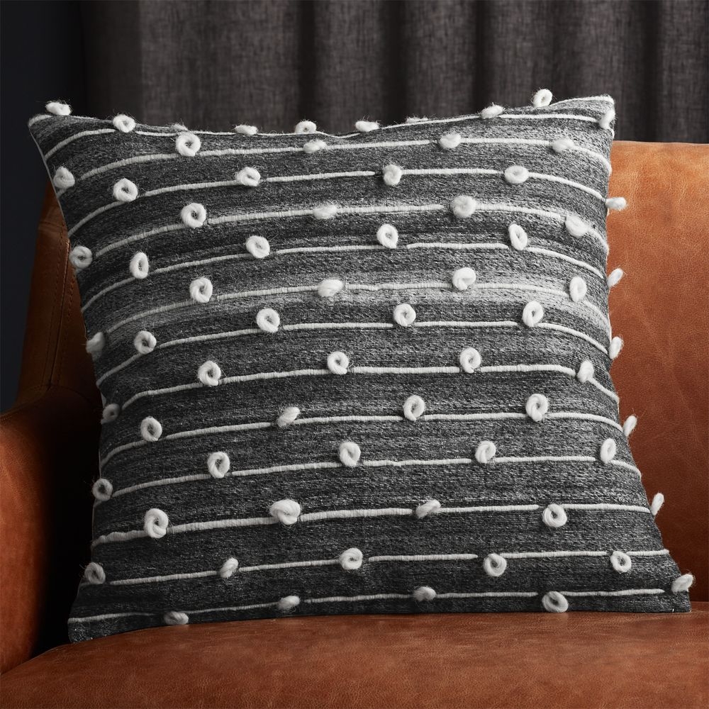 20" Margaux Dark Grey French Knot Pillow with Feather- Down Insert - Image 0
