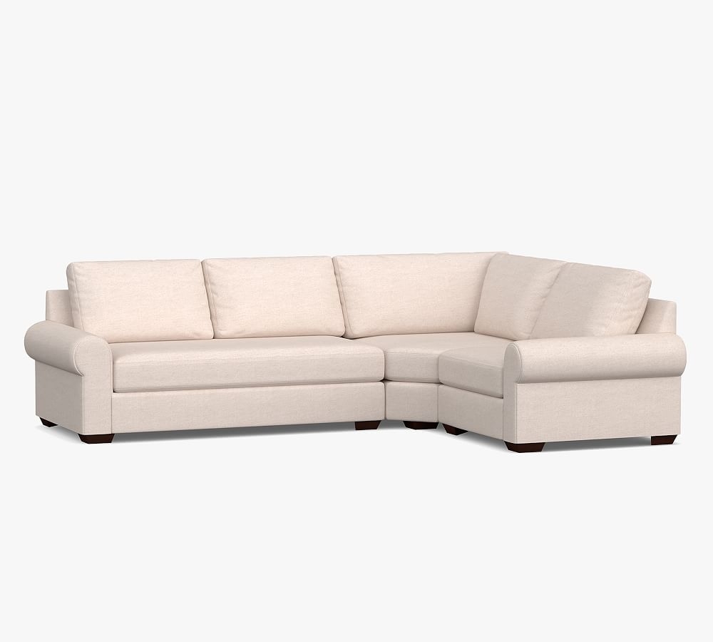Big Sur Roll Arm Upholstered Left Arm 3-Piece Wedge Sectional with Bench Cushion, Down Blend Wrapped Cushions, Basketweave Slub Ivory - Image 0