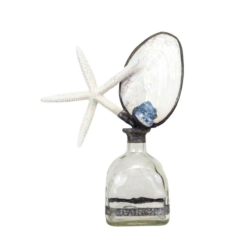 Jamie Dietrich White/Clear/Black/Blue 15"" Glass Decorative Bottle - Image 0