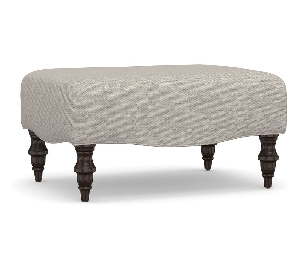 Clara Upholstered Ottoman, Polyester Wrapped Cushions, Chunky Basketweave Stone - Image 0