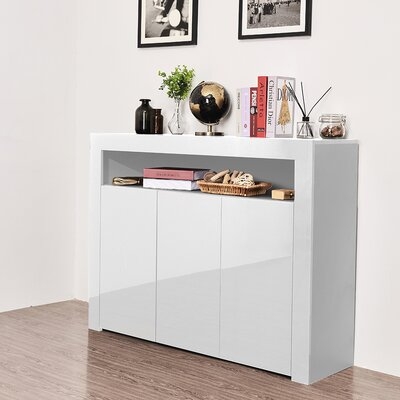 Living Room Sideboard Storage Cabinet Black High Gloss With LED Light - Image 0