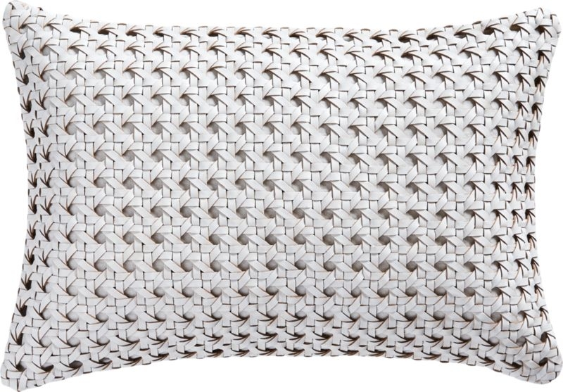 18"x12" White Woven Leather Pillow with Feather-Down Insert - Image 5