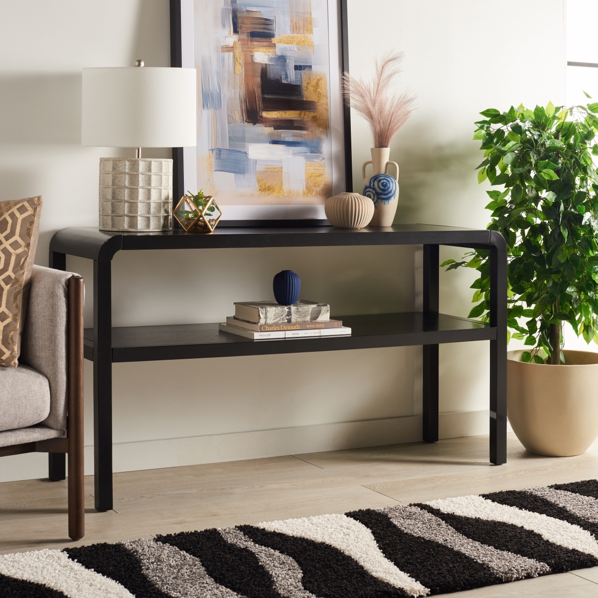 Omara 2 Tier Console Table - Black - Safavieh - Image 1