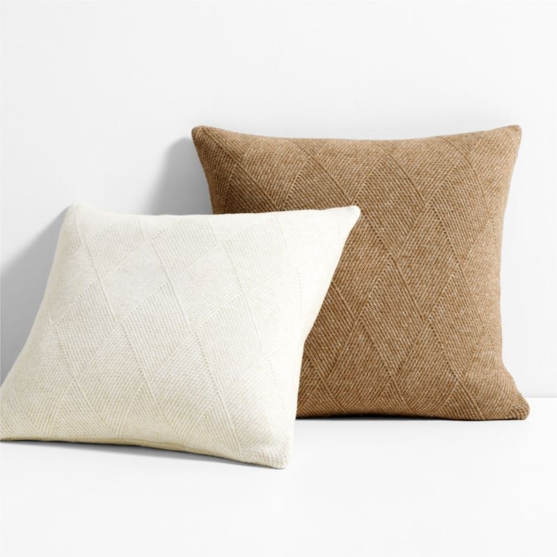 Diamond Knit 20x20 Camel Tan Throw Pillow with Down-Alternative Insert - Image 1
