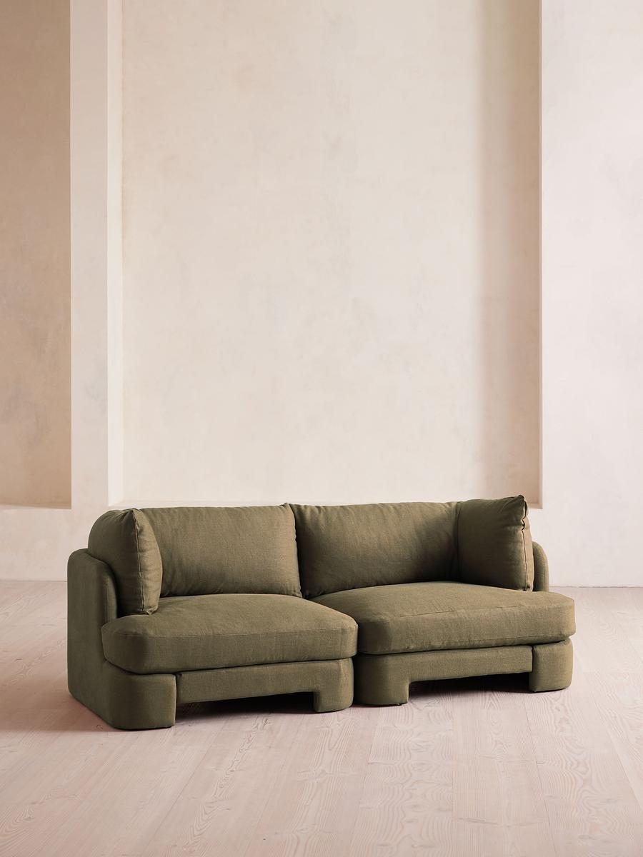 Odell Deeper Sit Sectional Sofa, Three Seater, Linen, Sage, US - Image 0