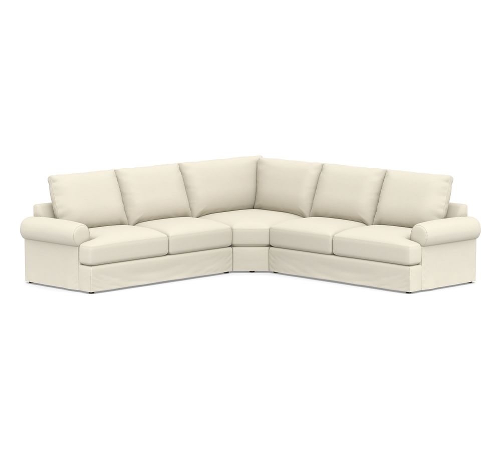 Canyon Roll Arm Slipcovered 3-Piece L-Shaped Wedge Sectional, Down Blend Wrapped Cushions, Park Weave Ivory - Image 0