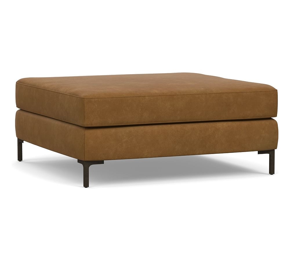 Jake Leather Sectional Ottoman with Bronze Legs, Down Blend Wrapped Cushions, Nubuck Camel - Image 0