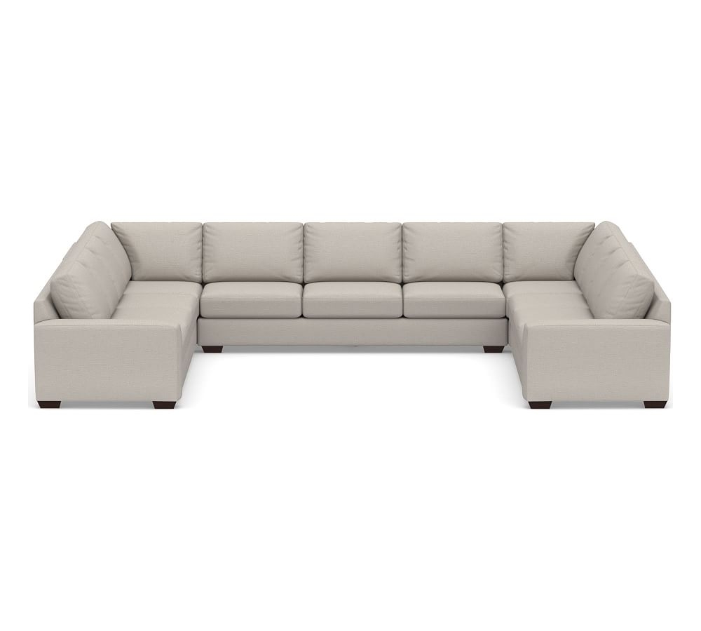 Big Sur Square Arm Upholstered U-Grand Sofa Sectional, Down Blend Wrapped Cushions, Chunky Basketweave Stone - Image 0