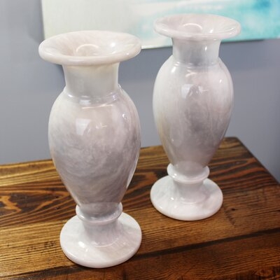 2 Piece Agastya White 8" Indoor / Outdoor Stoneware Table Vase Set - Image 0