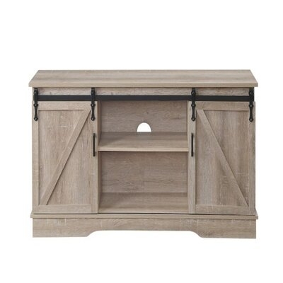 Altovise Rectangular TV Stand In Oak Finish With Two Sliding Barn Doors And 1 Tier Shelf - Image 0