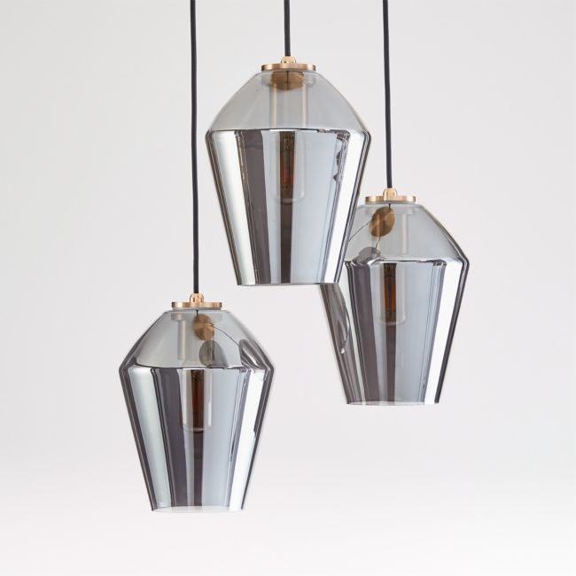 Arren Brass 3-Light Round Pendant with Angled Silver Glass Shades - Image 0