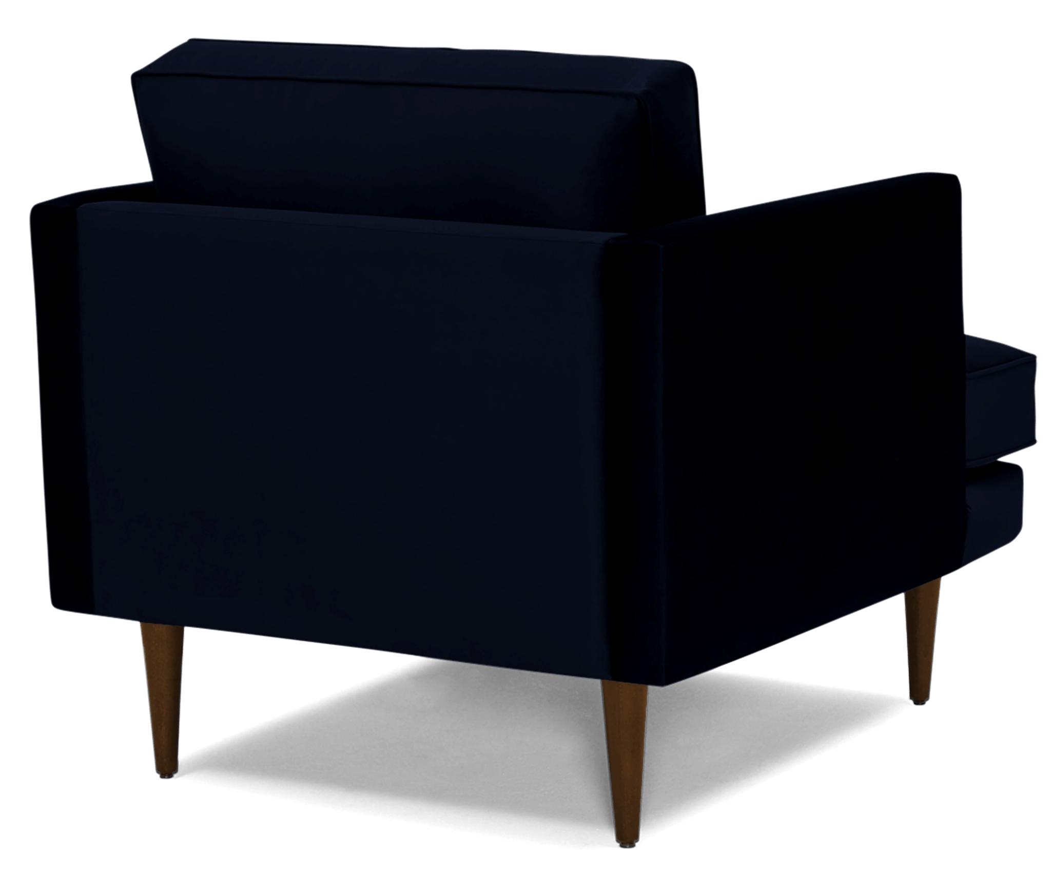 Blue Preston Mid Century Modern Chair - Sunbrella Premier Indigo - Mocha - Image 3