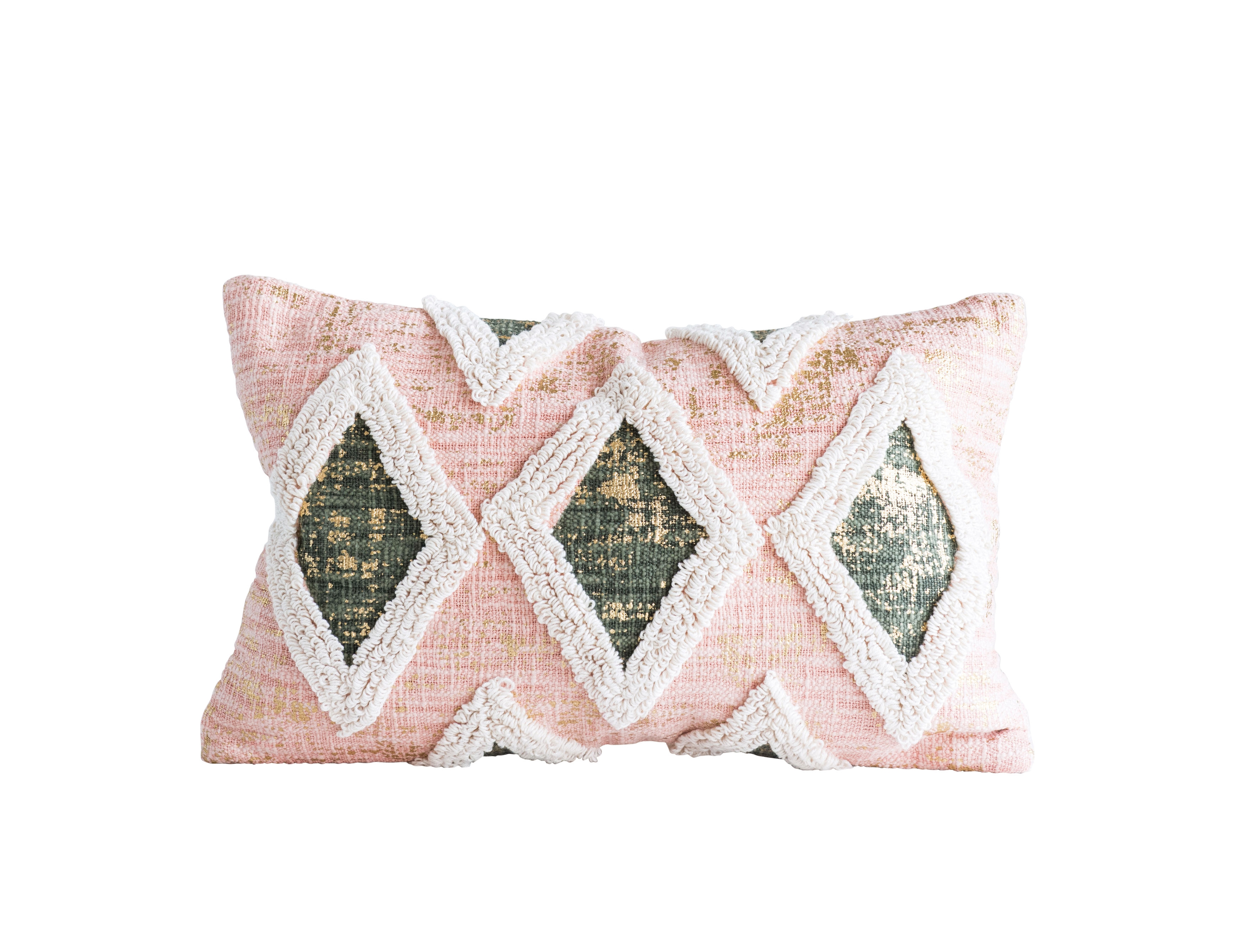 Lumbar Pillow with Thick Embroidered Design, Salmon Cotton, 21" x 13" - Image 0
