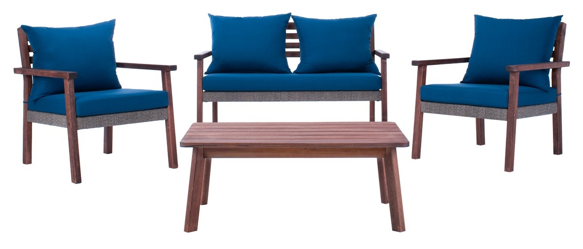 Indoor-Outdoor Reid 4 Pc Living Set - Natural/Navy - Safavieh - Image 0