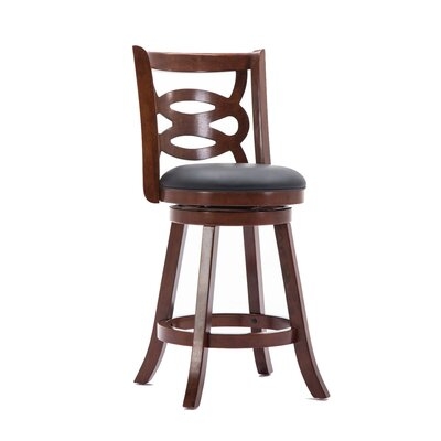 24 Inches Swivel Wooden Counter Stool With Geometric Back, Brown - Image 0