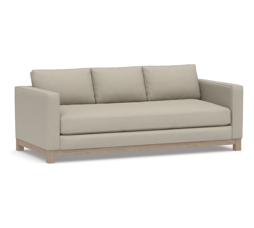 Jake Upholstered Sofa with Wood Legs, Polyester Wrapped Cushions, Performance Boucle Fog - Image 0