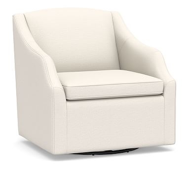 SoMa Emma Upholstered Swivel Armchair, Polyester Wrapped Cushions, Performance Chateau Basketweave Ivory - Image 0