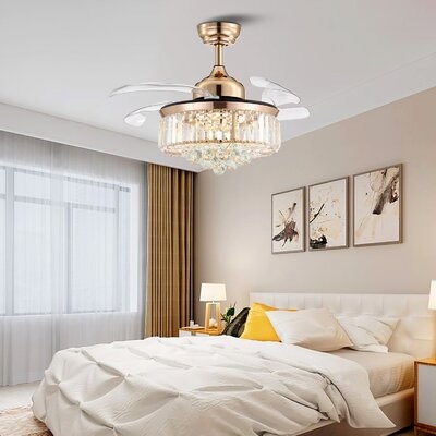 Presnell Gold Dimmable Crystal Ceiling Fan with LED Lights - Image 1
